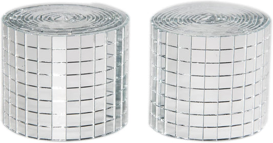 Silver Self-Adhesive Glass Mirror Mosaic Tiles, 5 x 5 mm Square Mirror Tiles, 3200 Pieces Disco Ball Tiles for DIY Craft, 2 Rolls Disco Mirror Tiles for Interior, Art Collage, Card Making, Cups