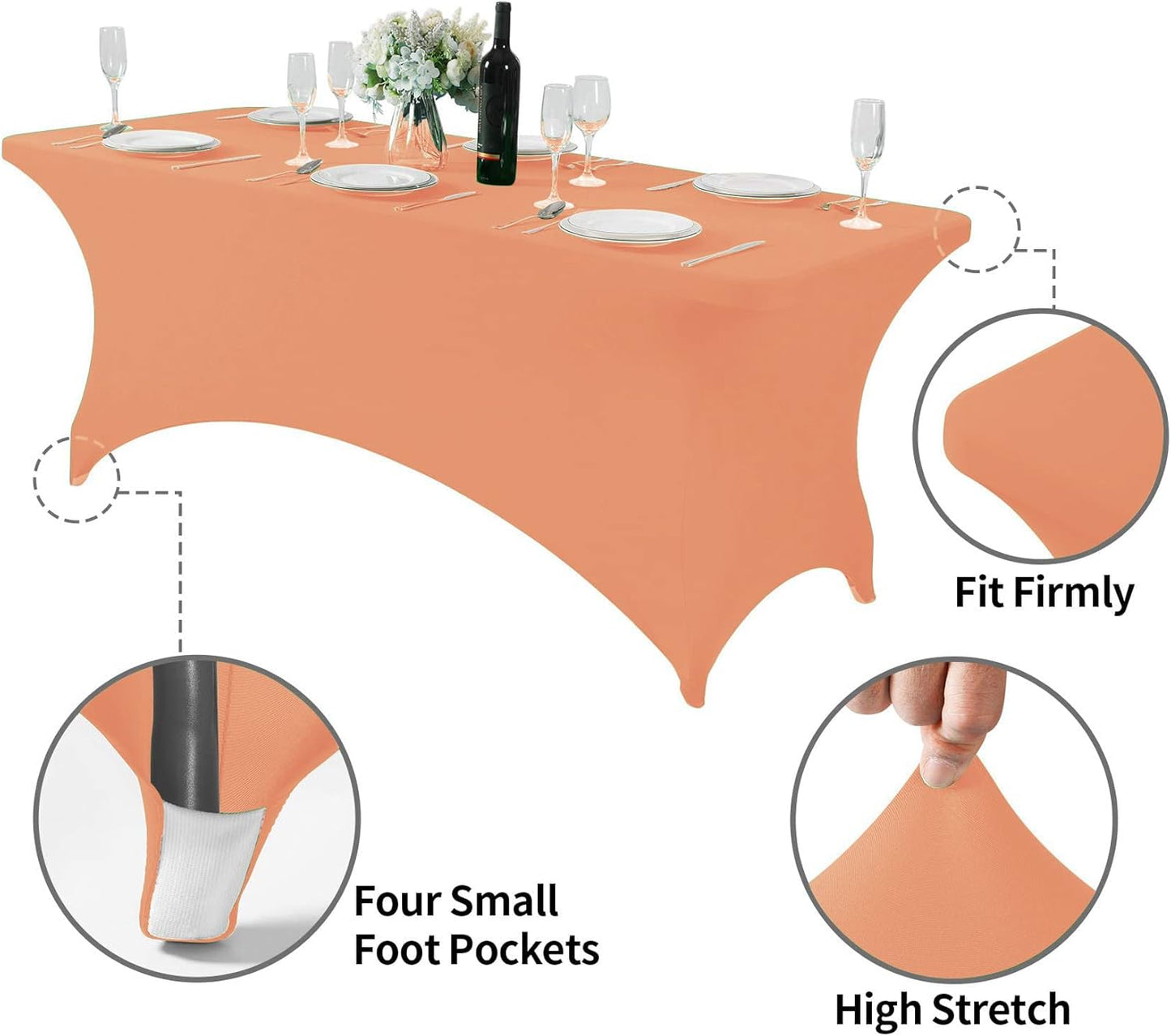 Spandex Table Cover for 6Ft or 4fT or 8ft Table Universal Fitted Stretch Tablecloth for Party, Banquet, Wedding and Events-Peach