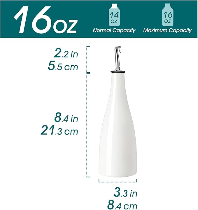 vancasso 16 Oz Ceramic Olive Oil Dispenser Bottle, Bottle Dispenser with Spout and Funnel for Kitchen,Suitable for Oil, Vinegar, Coffee Syrups & Other Liquids, White