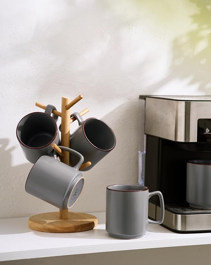 famiware Coffee Mugs Set of 4, Nebula 14oz Coffee Mugs, Ceramic Cup Set with Handle for Latte, Tea, Milk, Cappuccino, Cocoa, Dark Gray