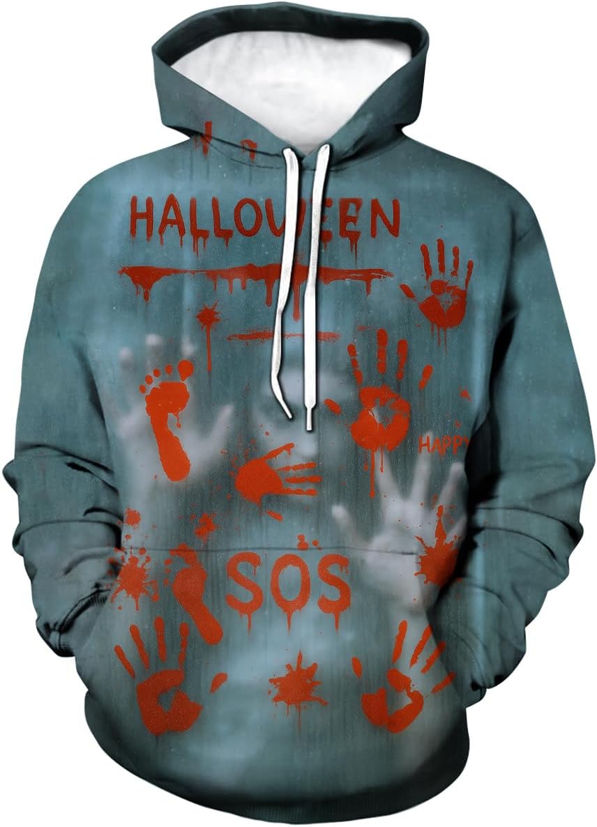 LAOLIUSN Novelty Long Sleeve Hoodie Funny Fashion Bloody Sweatshirts