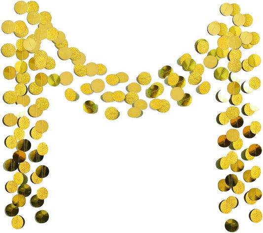 6 Pcs Glitter Gold Paper Circle Dots Garland Party Hanging Decorations Birthday Party Bachelorette Party Engagement Party Bridal Shower Wedding Baby Shower Christmas Supplies Photo Backdrop (52 Feet)