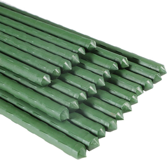 Garmeinea Garden Stakes 48 Inches Plastic Coated Steel Plant Stakes for Growing Climbing Plants, Pack of 25