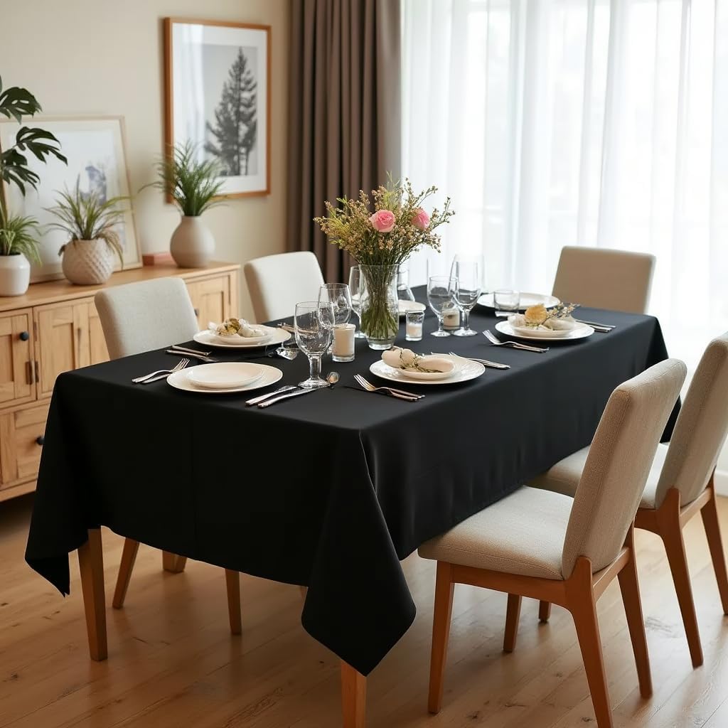 sancua Square Tablecloth - 70 x 70 Inch - Water Resistant Spill Proof Washable Polyester Table Cloth, Decorative Fabric Table Cover for Dining Tables, Buffet Parties and Camping, Black