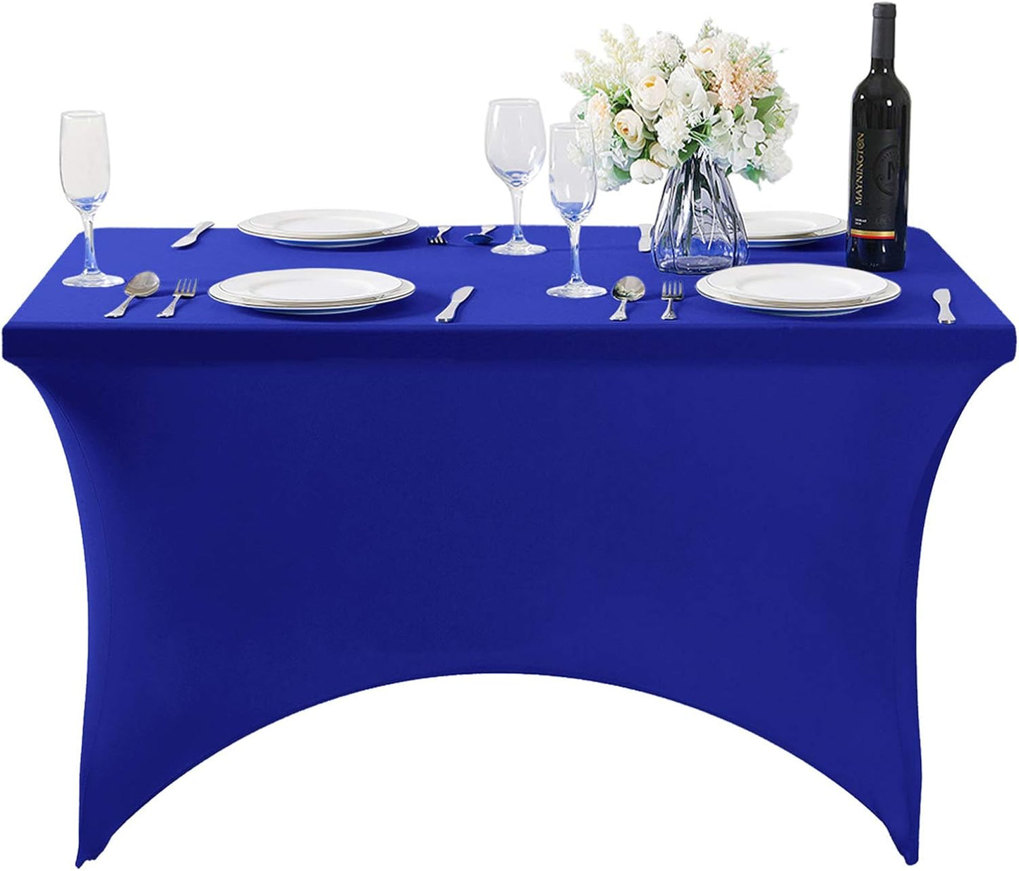 SuperO Waterproof Spandex Table Cover for 4FT Table Universal Fitted Stretch Tablecloth for Party, Banquet, Wedding and Events-Royal Blue