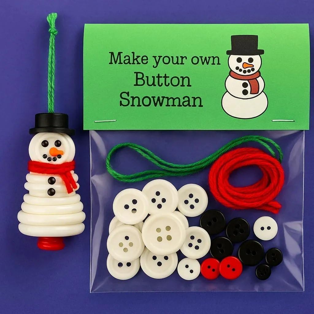 DIY Christmas Button Ornament Making Set–Fun Holiday Handmade Decorations for All Ages,DIY Craft Buttons Kit with Christmas Snowman/Santa/Angel,Xmas Tree Hanging Decorations (#B)