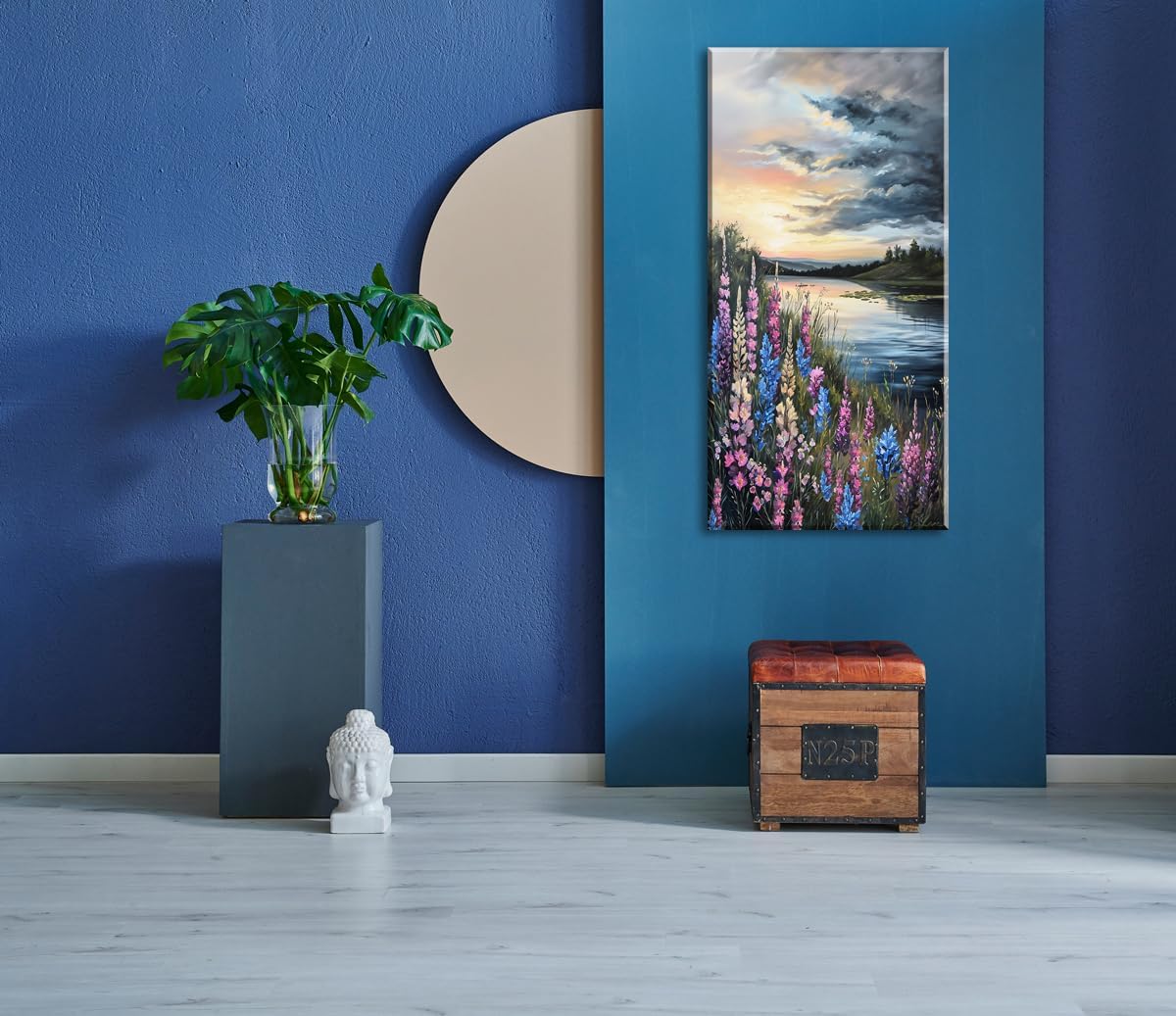 LASMOND Beautiful Colorful Grassland by Riverbank Landscape Wall Art Decor Artwork for Bedroom (20x40 Inches)