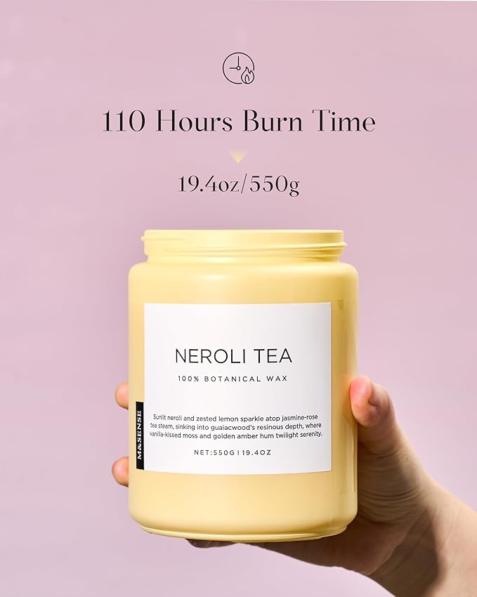 M&SENSE Neroli Tea Scented Candle, 19.4oz 110 Hours Long Lasting Burn 2 Wick Non Toxic Natural Soy Wax Candle for Women, Slow Burning Home Fragrance Gifts for Stress Relief & Relaxing