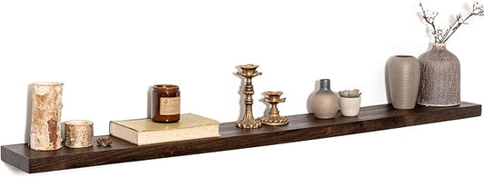 55" Floating Shelves for Wall, Rustic Elm Wood Floating Shelf for Home Decor, Wall-Mounted Display Shelves with Heavy-Duty Bracket, Long Floating Shelf for Bathroom, Kitchen, Living Room, Walnut Color