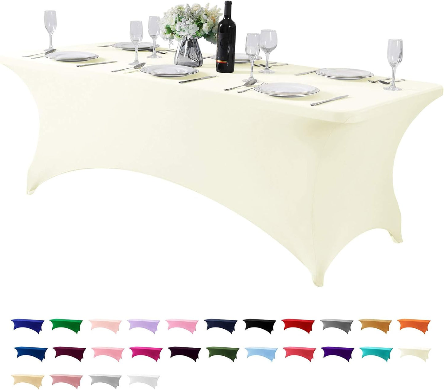 Spandex Table Cover for 8FT or 4ft or 6ft Table Universal Fitted Stretch Tablecloth for Party, Banquet, Wedding and Events-Ivory