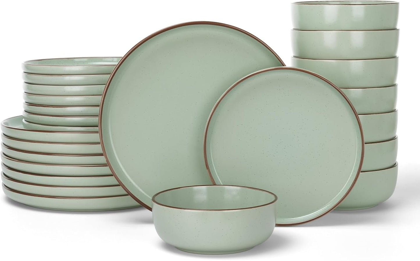 Famiware Mercury 24 Pieces Dinnerware Sets, Plates and Bowls Sets for 8, Microwave and Dishwasher Safe Dish Set, Light Green