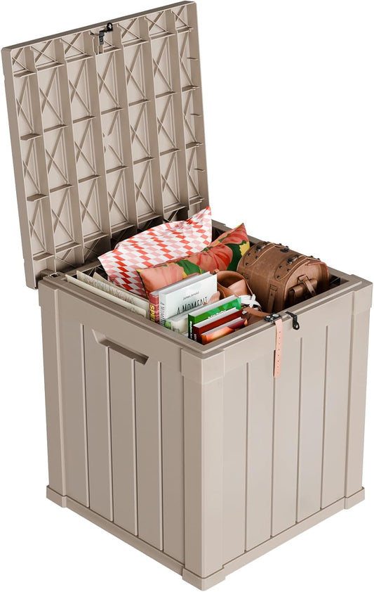 Vixzen 50 Gallon Resin Deck Box, Lockable Outdoor Storage Box for Patio Cushions Storage Furniture,Garden Tools, Pool Supplies, Weatherproof and UV Resistant- Grey