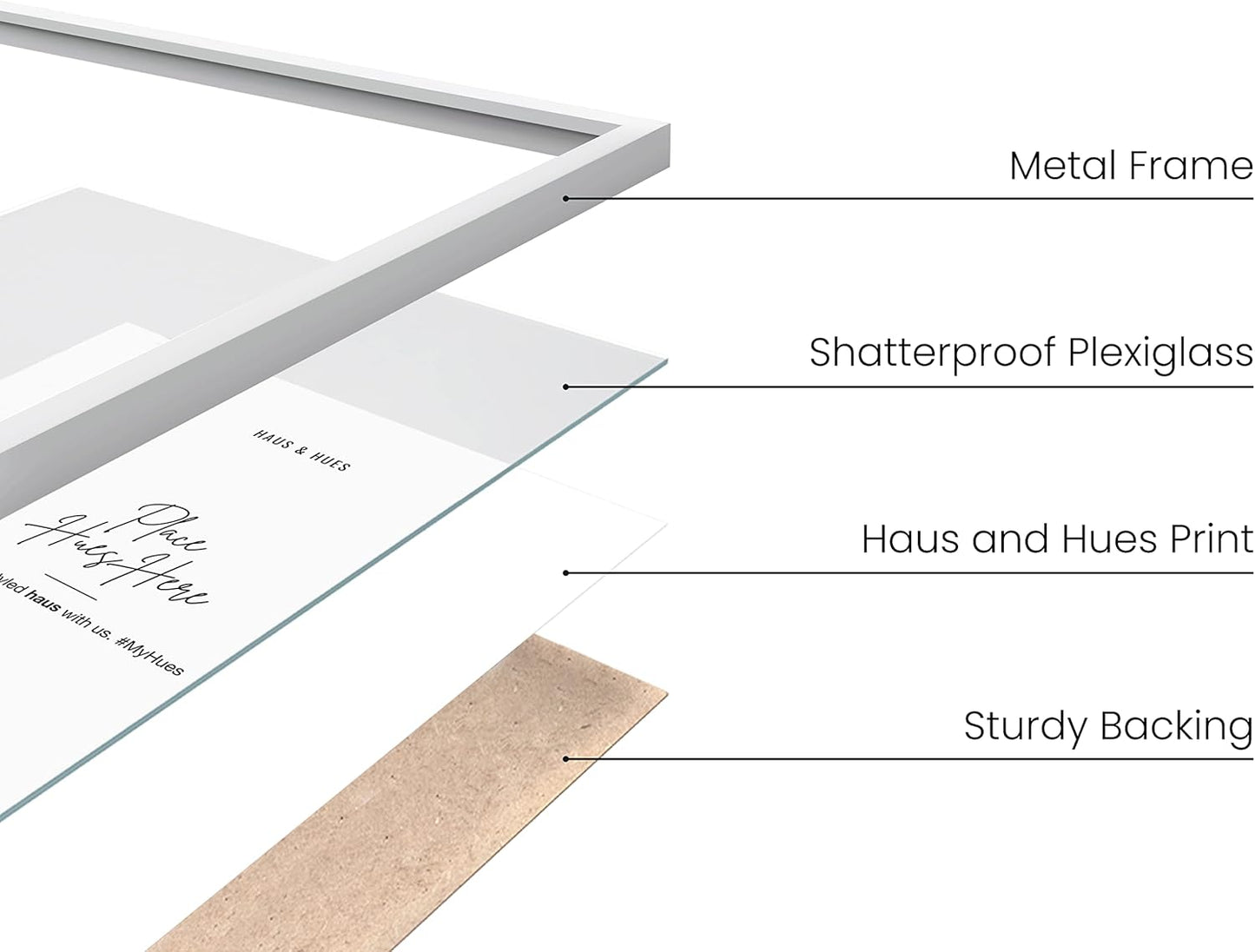 HAUS AND HUES 11x17 White Metal Picture Frames - Features Premium Aluminum, Vertical & Horizontal Hang, Shatterproof Plexiglass - Perfect for Home, Room, Office (11x17 in, White, Set of 15)
