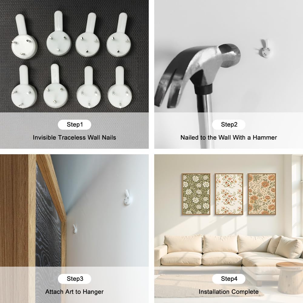 Vintage Pastoral Floral Framed Canvas Wall Art Set, Boho Colorful Flower Wall Decor, Peony Wildflower Wall Painting, Retro Botanical Art Prints for Living Room, Bedroom, Office - 16"X24"X3