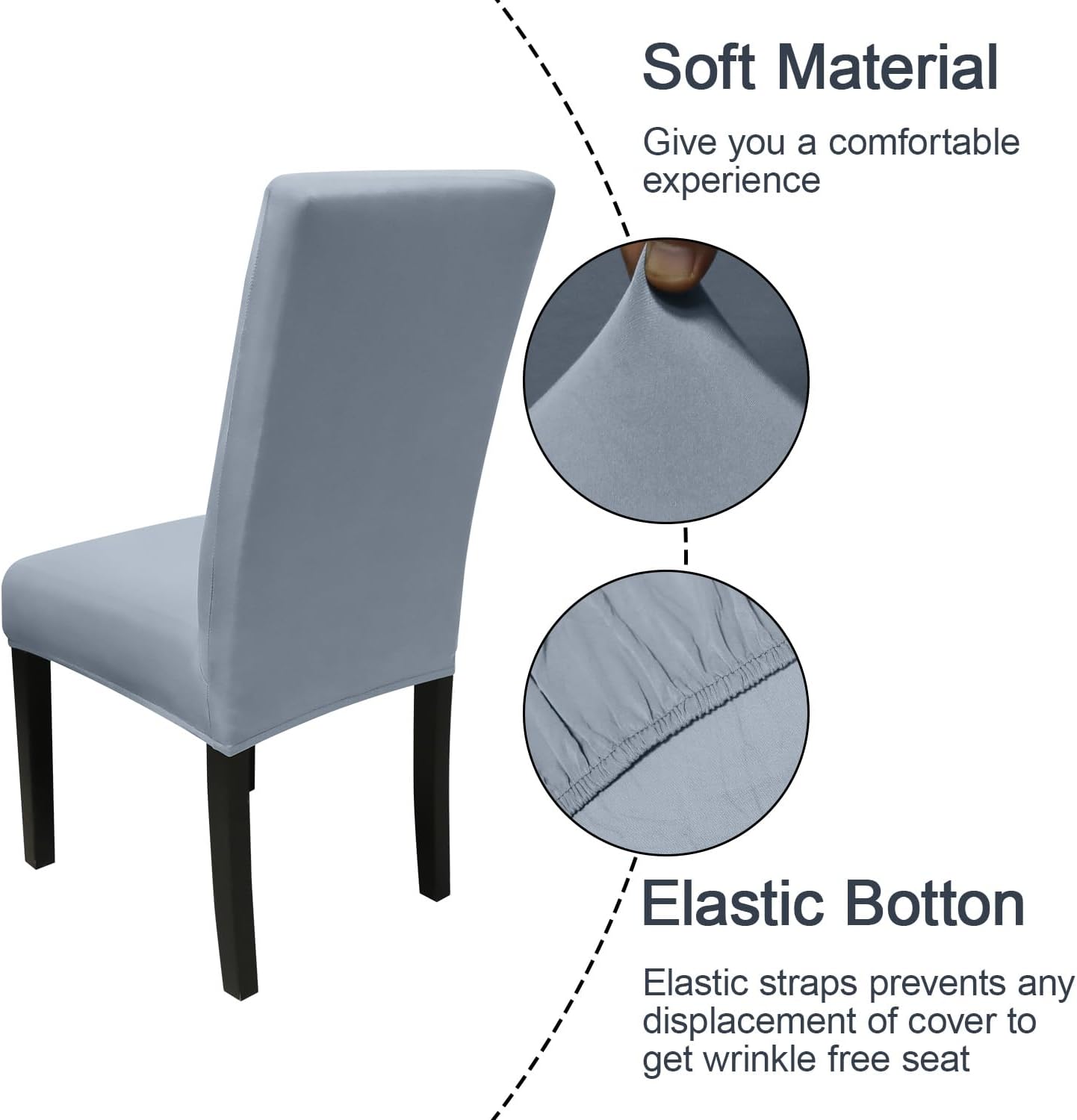 JQinHome Dining Room Chair Covers Set of 8, High Stretch Chair Slipcover Removable Washable Chair Seat Protector Cover for Home Party Hotel Wedding Ceremony (Light Grey)