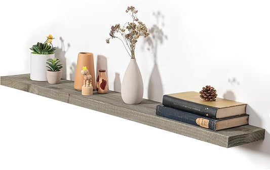 Fun Memories Floating Shelves for Wall Dec, 48"x8" Rustic Reclaimed Wood Shelves, Heavy-Duty Wall Mounted Shelves with Invisible Brackets for Living Room, Bedroom, Kitchen, Grey Finish, Set of 2
