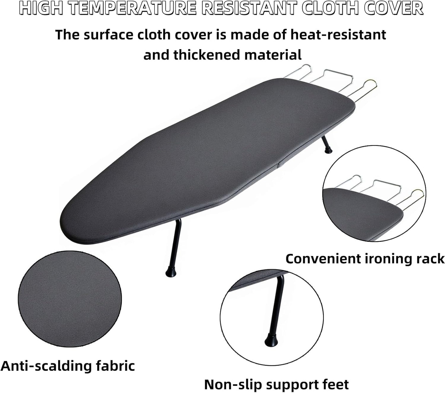 Compact Foldable Tabletop Ironing Board - with Iron Rest and Heat Resistant Cover, Portable Non-Slip Mini Iron Board for Home and Travel