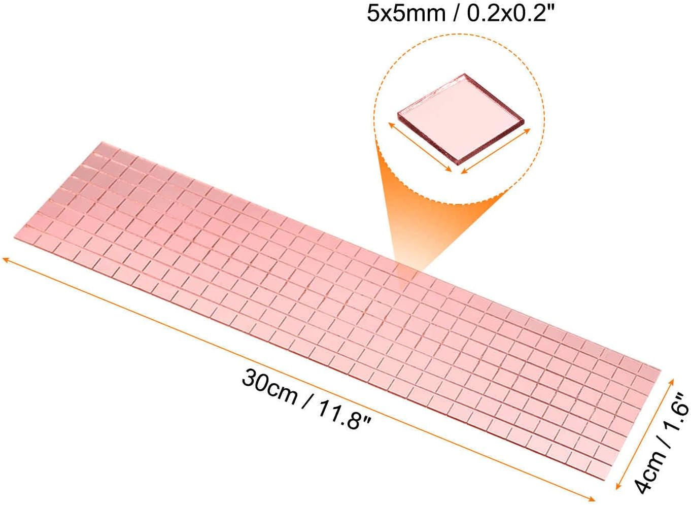 HARFINGTON 8 Sheet 3840 Pieces Self Adhesive Mirror Mosaic Tiles 5x5mm Small Square Mirror Tiles Sticker Disco Ball Stickers Mini Glass Tiles for DIY Craft Party Home Decoration, Rose Gold