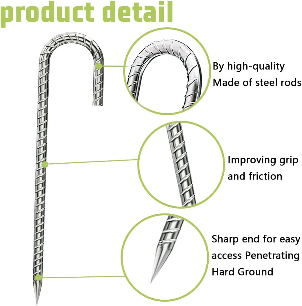 Rebar-Stakes-12-Inch, Ground Stakes Heavy Duty J-Hook Galvanized Anti-Rust Heavy Duty Ground Anchors for Garden Dog Fence Chicken Coop Christmas Decorations Deer Fence 10pcs