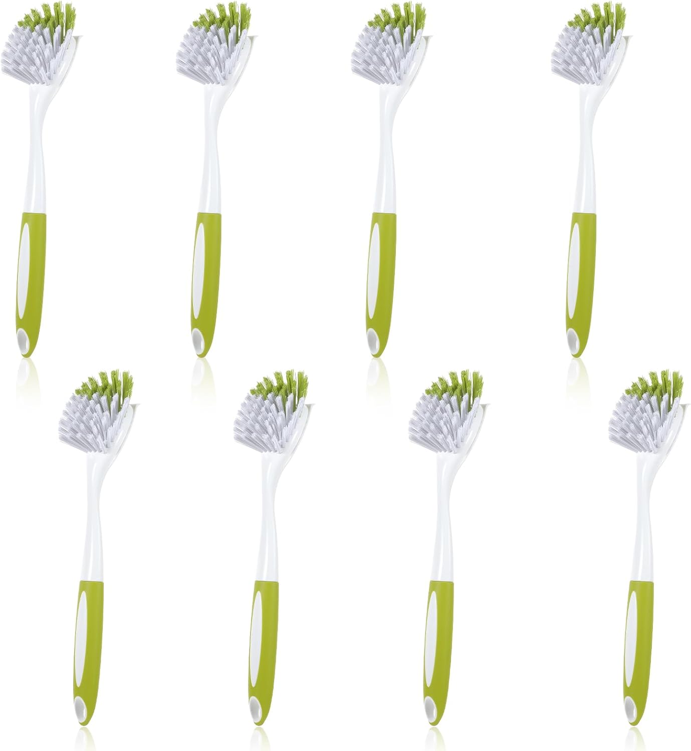 8 Pcs Dish Brush with Handle Kitchen Scrub Brush Pot and Pan Cleaning Brush Dish Scrubber with Stiff PET Bristles for Cookware Sink Washing Household, Green, 11 x 3.1 x 0.98 Inch