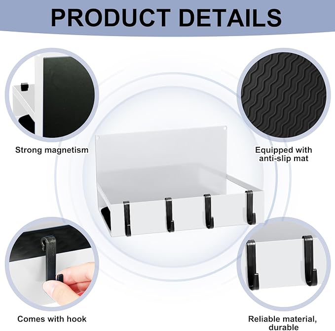 3 Pack Magnet Garage Organizer Magnetic Spice Rack for Refrigerator 20 lb Capacity Shelf Hanging Heavy Duty Magnetic Fridge Side for Organize Garage Tools (White)