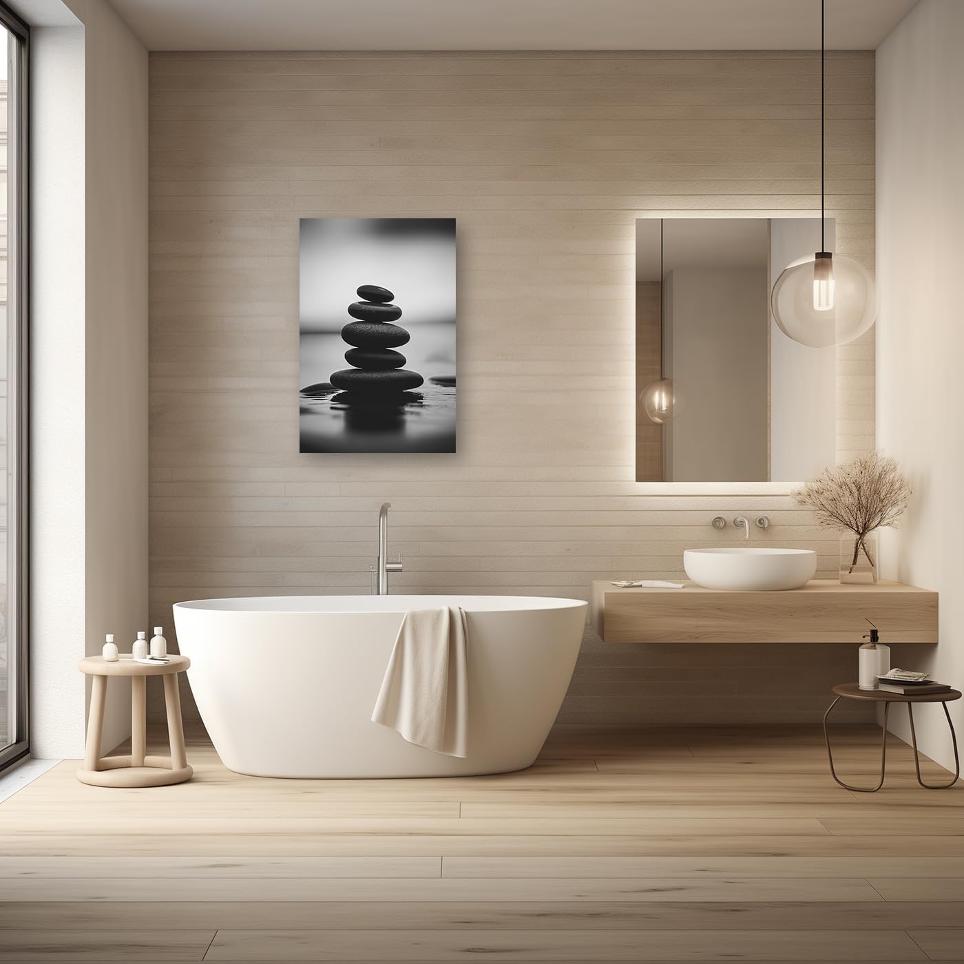 DOARTDO Zen Canvas Wall Art Black and White Zen Stone Picture Print Meditation Relax Spirit Spa Room Bathroom Decor Frame (20.00" x 30.00", Zen Stone - 3)