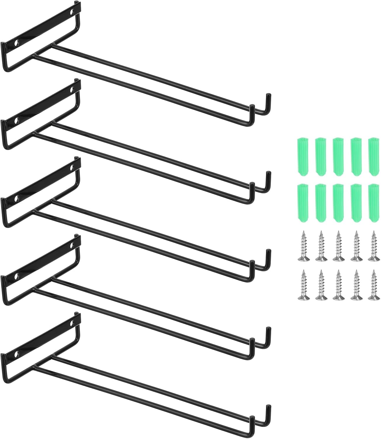 uxcell 5Pcs Wine Glass Rack, 10.43 Inch Iron Wine Glasses Rack Under Cabinet Stemware Rack - Wall Mountable Wine Glass Holder Storage Hanger for Bars Coffee Restaurants Kitchens, Black