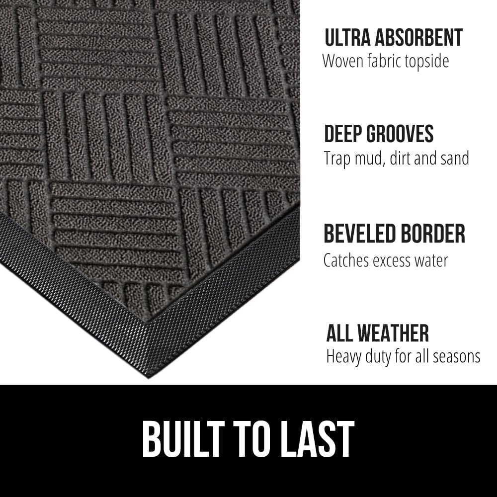 GORILLA GRIP 100% Waterproof All-Season WeatherMax Doormat, 72x24, US Designed Natural Rubber, Stain and Fade Resistant, Low Profile Indoor Outdoor Door Mats, Easy Clean Patio Mat, Gray Diamond