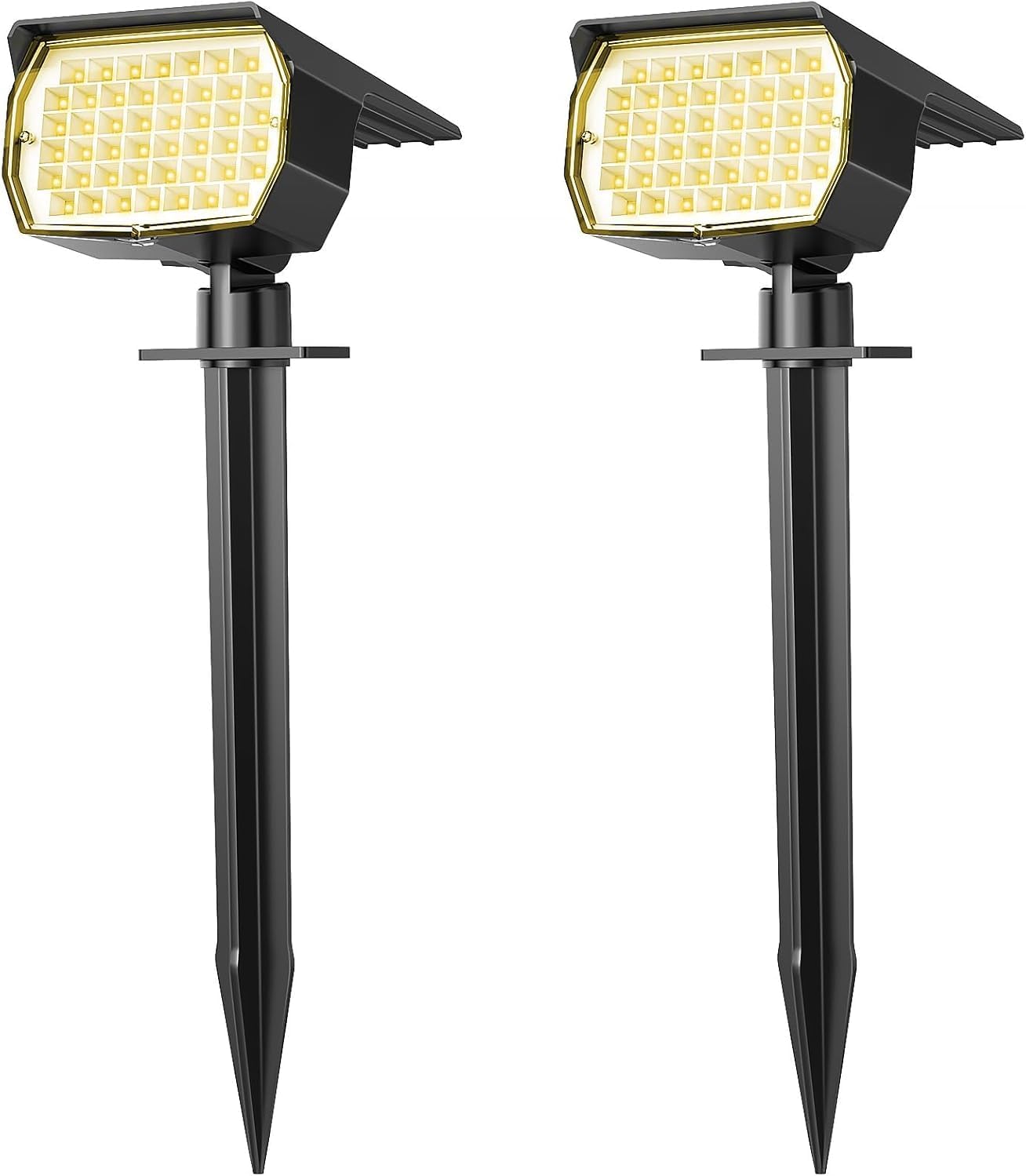 Solar Spot Lights Outdoor Waterproof IP65, 2 Pack Landscape Spotlights with 46 LEDs, 3 Modes Auto On/Off Solar Powered Flood Lights for Outside Pathway, Yard, Garden, Walkway (Warm White)