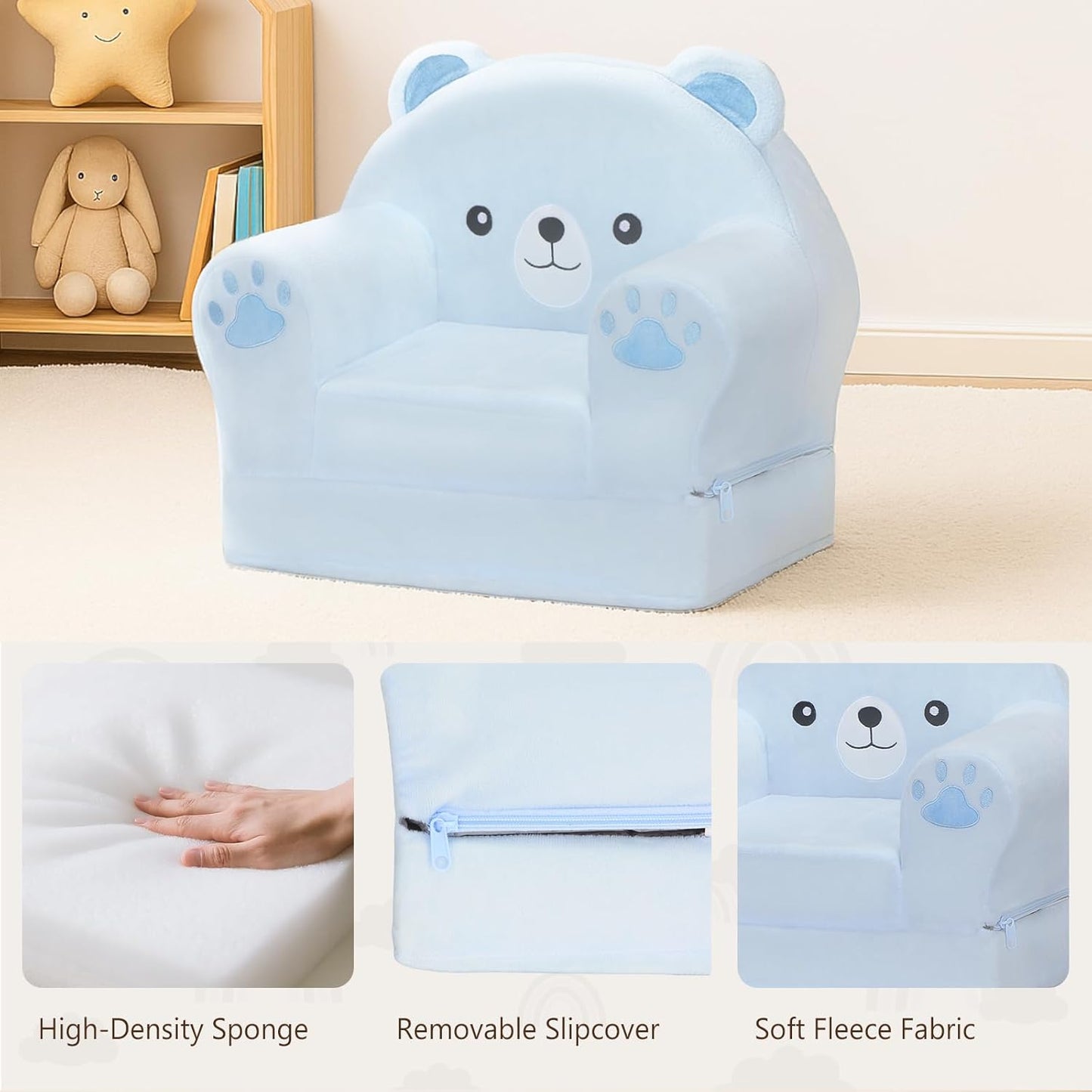 MONKISS Cute Toddler First Chair, Kids' Armchairs, Mini Couch for Baby, Blue Bear, 1~2.5 Years Old