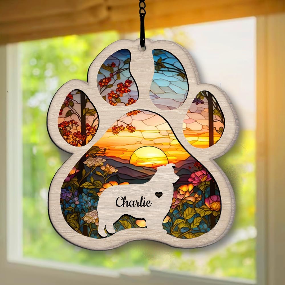 IZI POD Personalized Aussie Dog Memorial Suncatcher, Custom Aussie Dog Ornament, Pet Loss Remembrance Gift, Wood & Acrylic Hanging Ornament