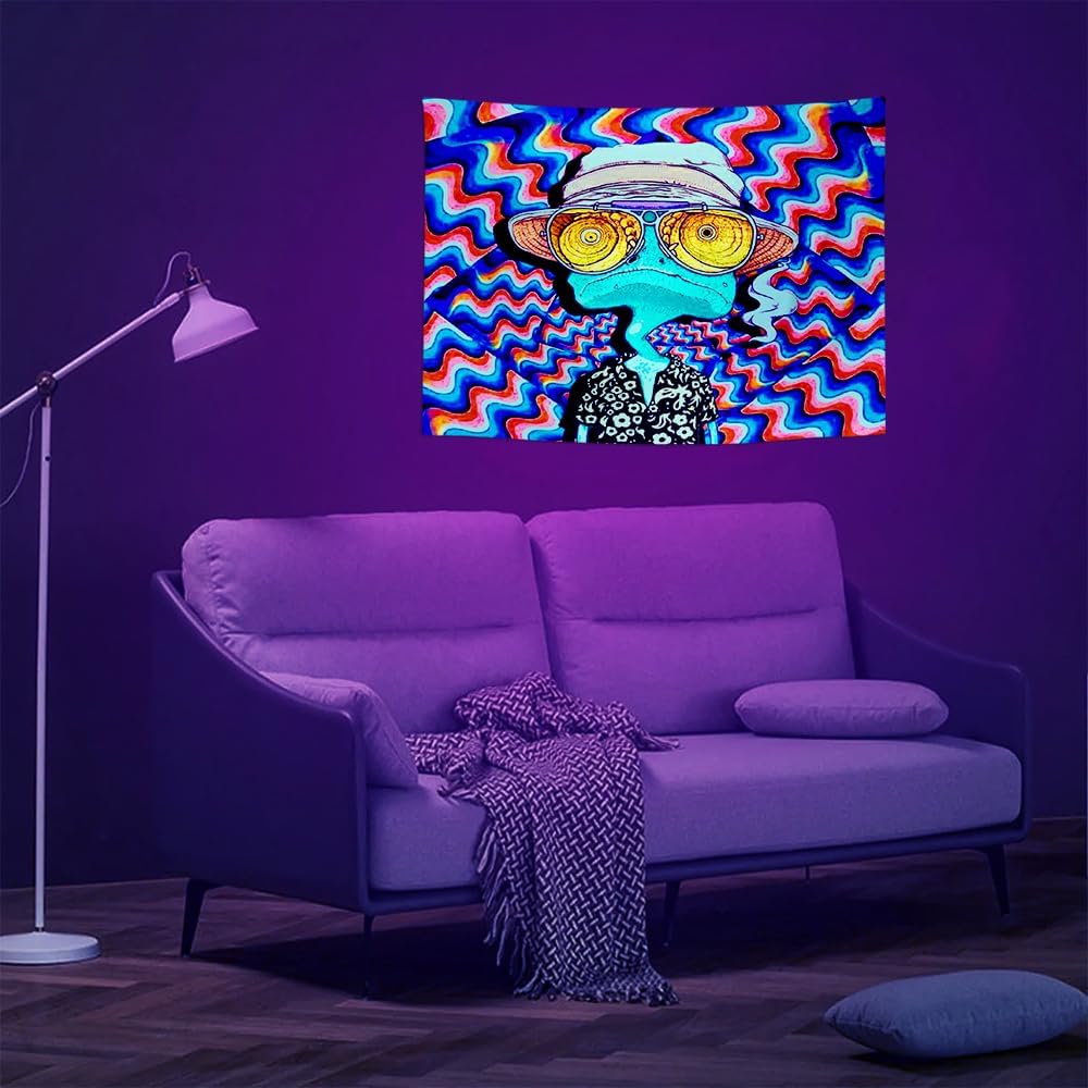 ADDWel Blacklight Frog Tapestry, Hippie Alien Tapestry Glow In The Dark, UV Reactive Black Light Upright Posters Wall Hanging for Bedroom Dorm Living Room Backdrop Decor