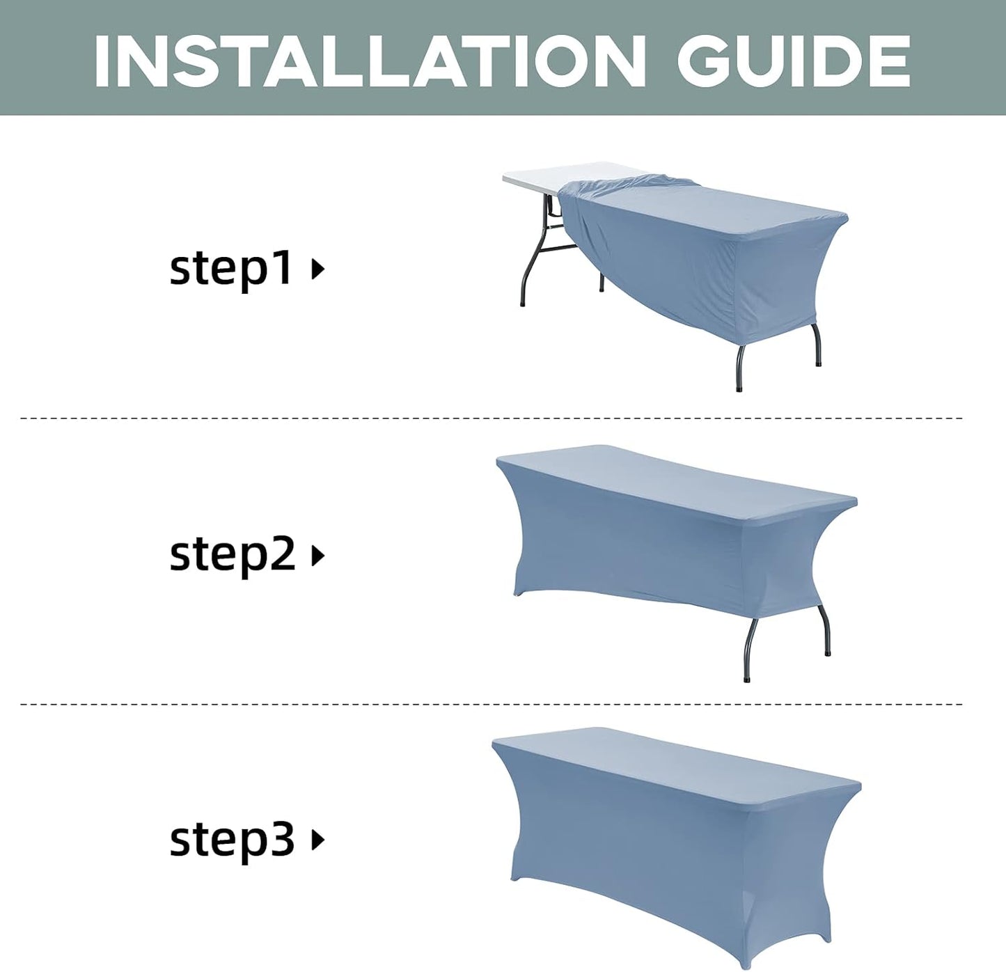 CWK 8FT Waterproof Stretch Spandex Table Cover for Rectangular Tables - Elastic Fitted Tablecloth for Folding Tables,Wrinkle Resistant Table Cloth for Parties, Weddings, Banquets & Events (Sky Blue)