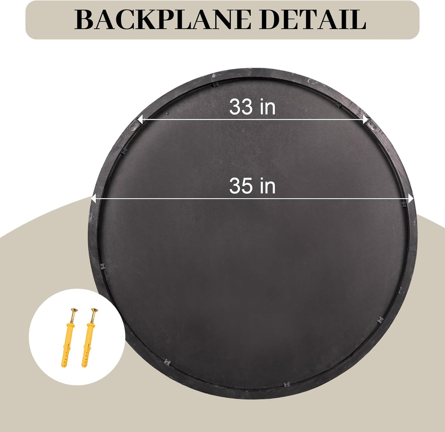 35" Round Wood Mirror, Large Wooden Round Mirror, Wood Round Mirrors for Wall Decor, Rustic Circle Wall Mirrors for Entryway, Living Room, White Washed Frame