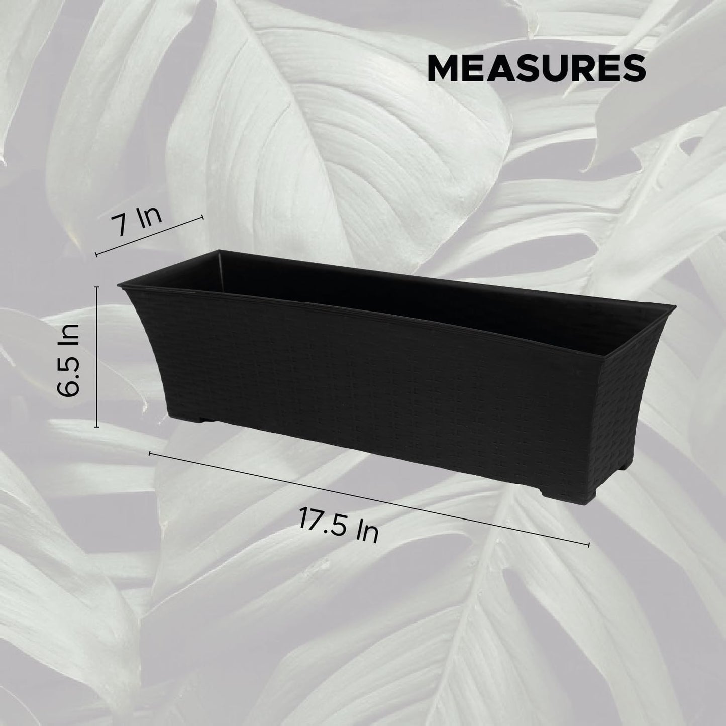 Elly Décor Set of 2 18x8 Rectangular Modern, Resistant and Self Watering Planter with Rattan-Like Finish, 18", Gray