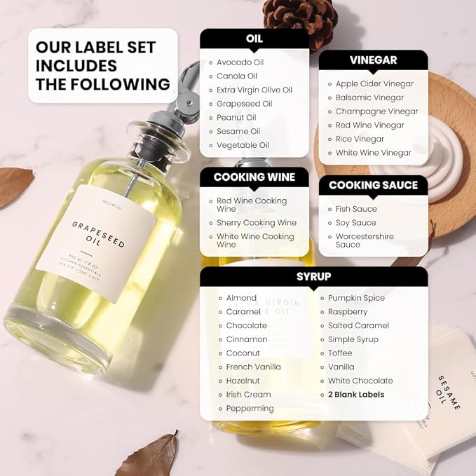 Molimoli Olive Oil Dispenser Bottle for Kitchen, Oil Dispenser w. Weighted Pourer, Glass Bottle Dispenser for Kitchen, Olive Oil Cruet, Glass Olive Oil Bottle | 350ml, Set of 4