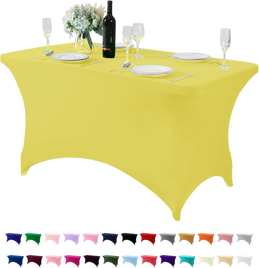 Spandex Table Cover for 4FT Table Universal Fitted Stretch Tablecloth for Party, Banquet, Wedding and Events-Yellow