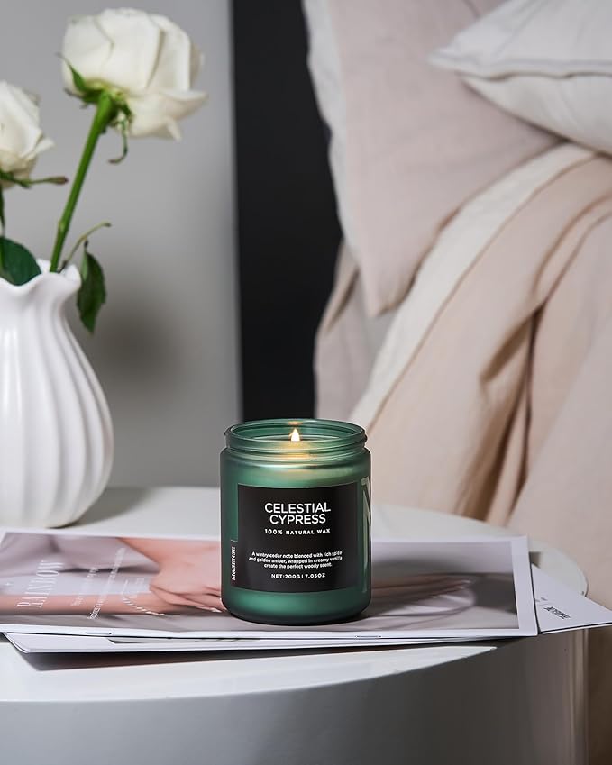 M&SENSE Celestial Cypress Scented Soy Jar Candles, Best Smelling Cedarwood Cardamom Scented Candles 7.05oz 50 Hour Long Lasting Burn, Non Toxic Natural Woody Scent Gifts for Men Women