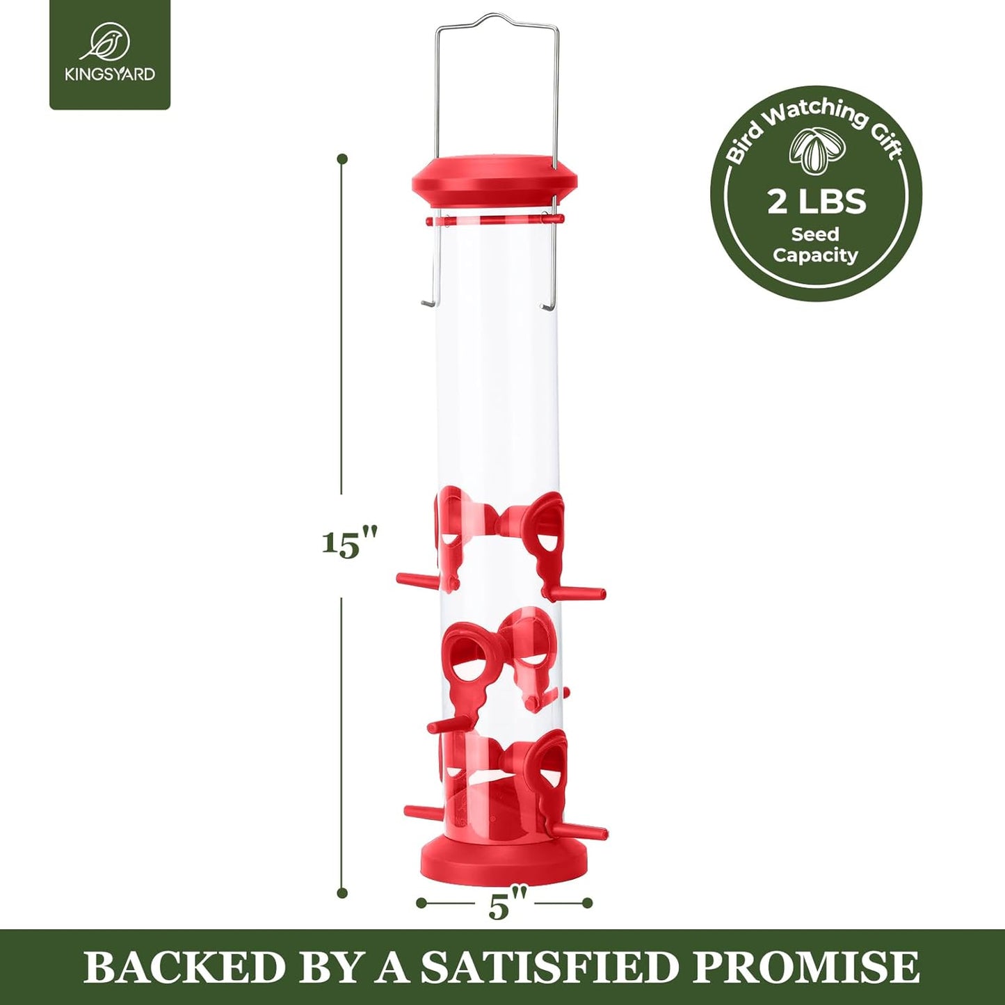 Kingsyard 2 Pack Tube Bird Feeders for Outdoors Hanging, Premium Hard Plastic Bird Feeder with 6 Feeding Ports, Weatherproof & Steel Hanger, Attracting for Wild Birds (Red)
