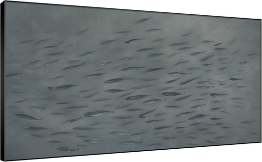 SIGNWIN 24"x46" Extra Large Framed Wall Art Gray School of Fish Minimalist Ocean-Inspired Marine Life Illustration for Home Living Room Bedroom Decor (Frame Assembly Required)