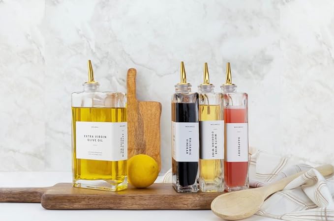 Molimoli Olive Oil Dispenser Bottle for Kitchen, Automatic Pourer, Glass Thin Bottle Dispenser for Kitchen, Olive Oil Cruet, | Set of 2 - Gold