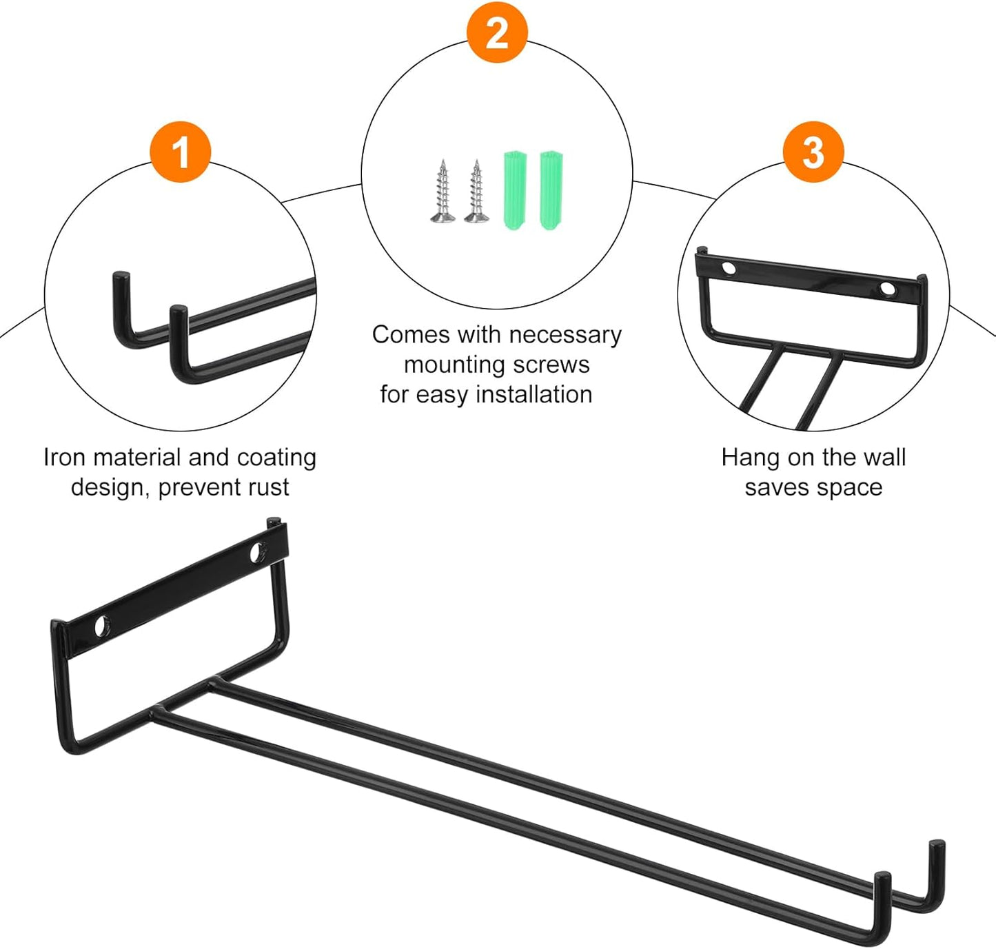 Uxcell 5-Pack Black Iron Wine Glass Rack, 11.02" Hanging Stemware Holder, Under Cabinet & Wall Mountable, Perfect for Kitchens & Bars