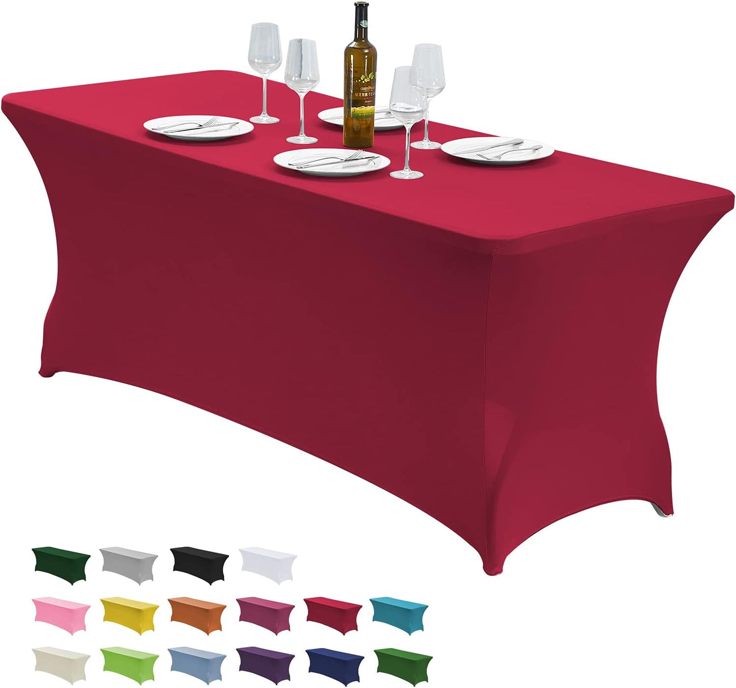 CWK 8FT Waterproof Stretch Spandex Table Cover for Rectangular Tables - Elastic Fitted Tablecloth for Folding Tables,Wrinkle Resistant Table Cloth for Parties, Weddings, Banquets & Events(Apple Red)