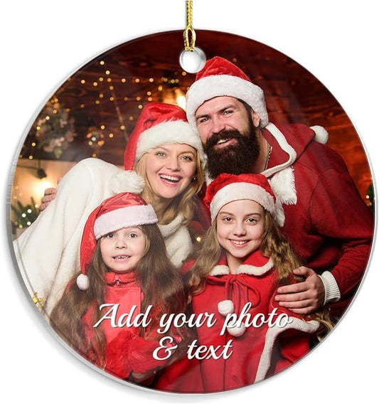 Personalized Photo Round Acrylic Ornament - Customized Keepsake Gifts for Family, Create Your Own Xmas Home Decorations