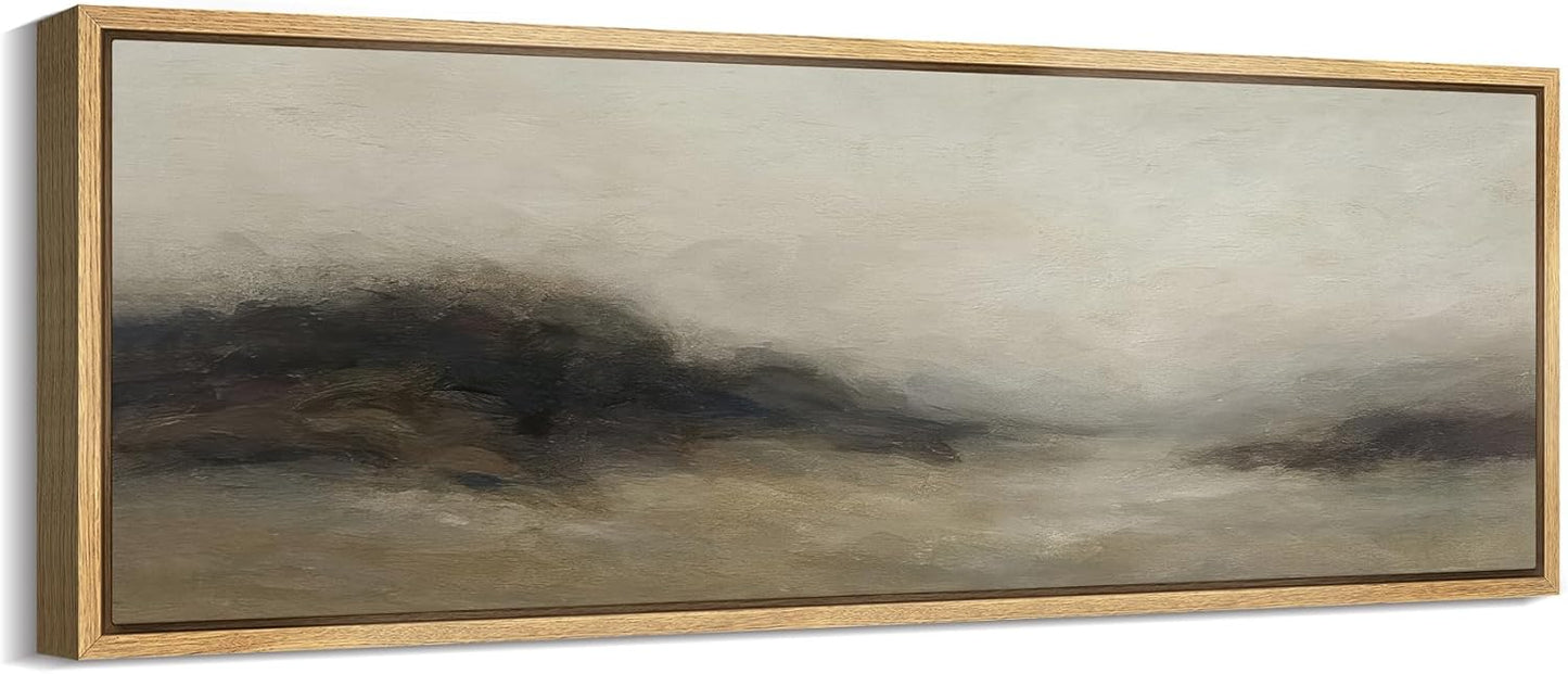 MUDECOR Large Framed Canvas Print Wall Art Foggy Mountain Horizon Landscape Neutral Tones Abstract Illustrations Decorative Colorful for Bedroom - 60"x20"