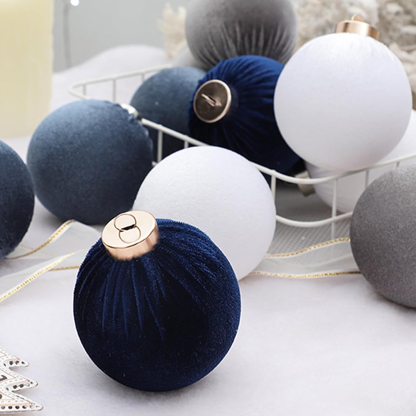 12Pcs Velvet Christmas Ornaments Balls,Blue Christmas Tree Decoration Shatterproof Ball with Hanging for Party Decor Multicolor Dusty Blue 80mm/3.15in