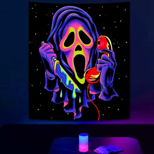 SparkLia Blacklight Horror Skull Tapestry, UV Reactive Neon Scary Face Wall Hanging, Glow in the Dark Spooky Decor for Bedroom, Gaming Room & Party - 30 x 40 inches