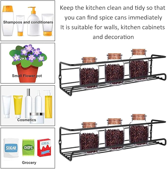 Spice Rack Organiser Hanging Spice Shelves Carbon Steel Wall Mount Spice Rack Kitchen Storage Racks Storage Spices and Condiments Spice Jars for Kitchen Cabinet Cupboard Pantry Door (6)