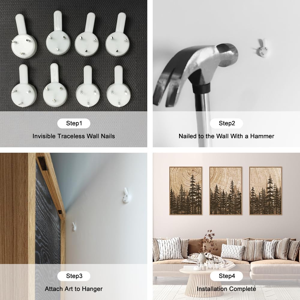 Pine Tree Framed Canvas Wall Art Set, Natural Woodland Landscape Wall Decor, Large Retro Forest Painting, Vintage Brown Artwork for Living Room, Bedroom, Kitchen, Study, Office - 16"x24"x3