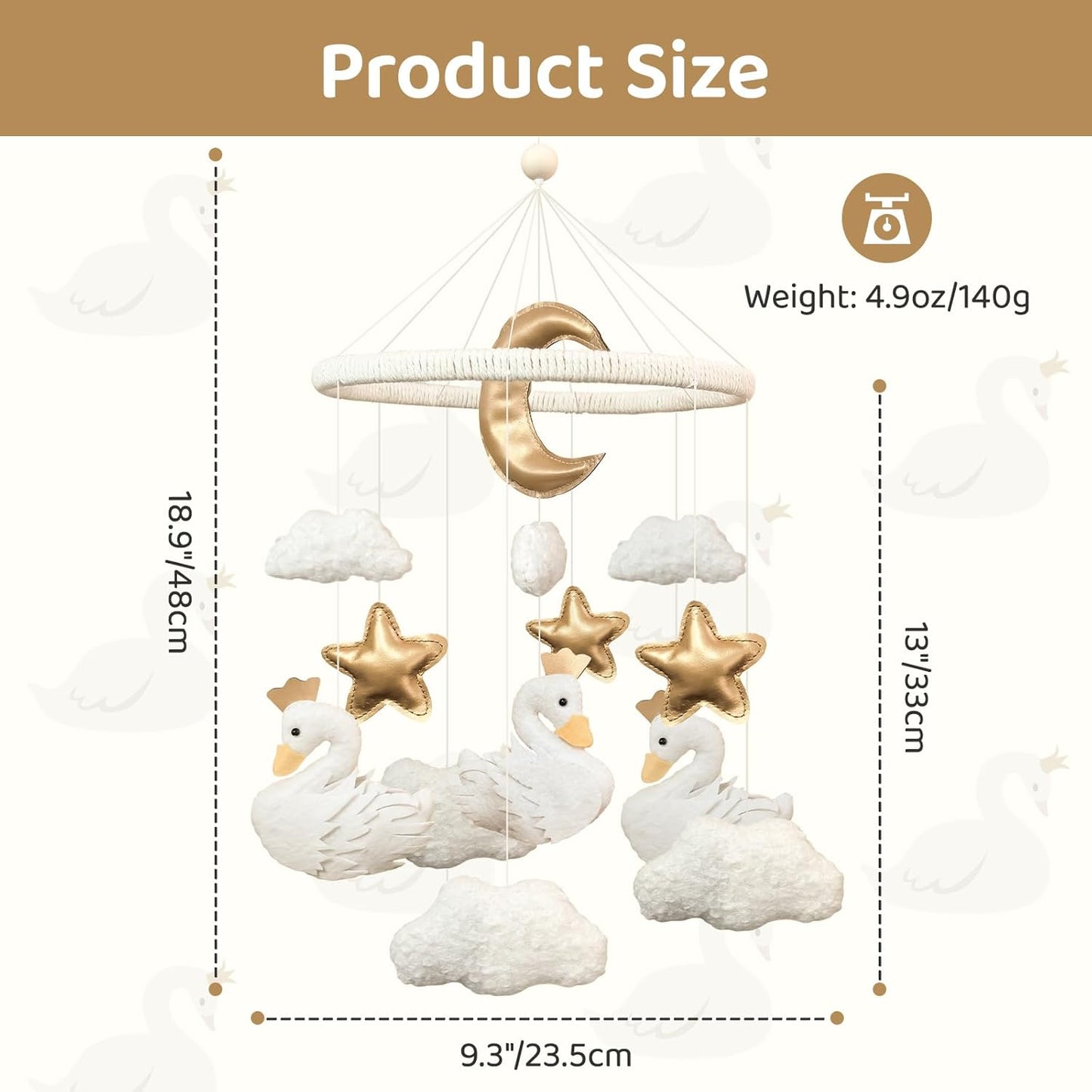 Baby Mobile for Crib Swan Nursery Decor for Girls Handmade Boho Baby Crib Mobile Cloud Moon Star for Infant Bassinet Bedroom Hanging Felt Princess Swan Nursery Room Decor Newborn Gifts